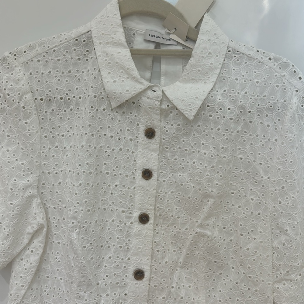 Rebecca Taylor Women's Lea Eyelet Short Sleeve Blouse Size 6 - Picture 5 of 10